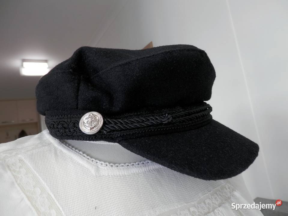 Czapka Bosmanka Czarna Wełniana Baker Boy Cap Dla kobiet Łomża