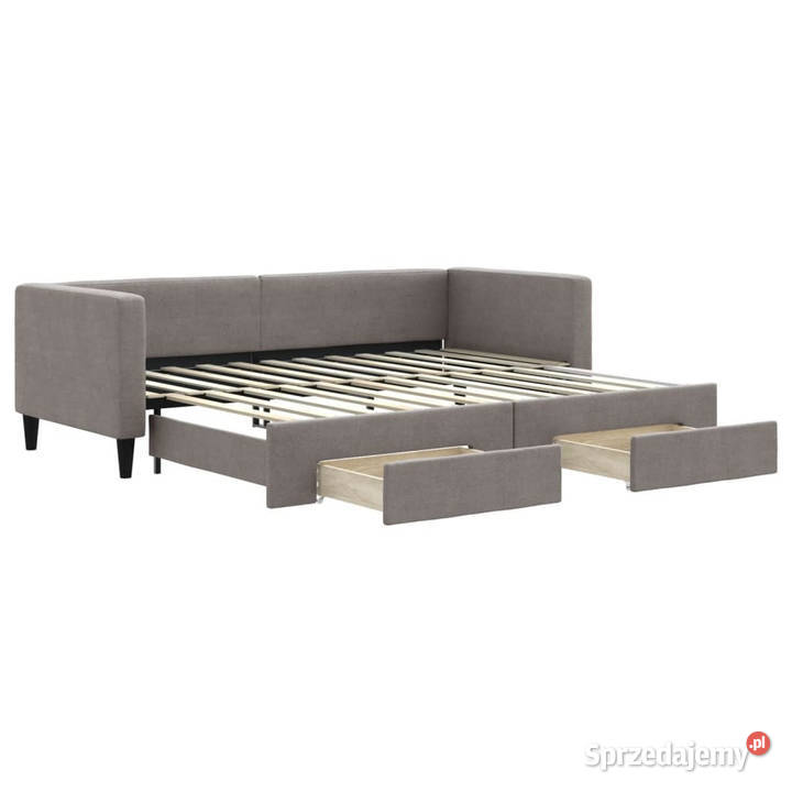 Sofa rozsuwana z szufladami taupe tkanina 80x200