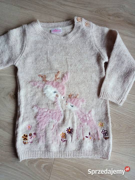 Sweter tunika dziewczęcy beżowy z sarenką 92 Płock