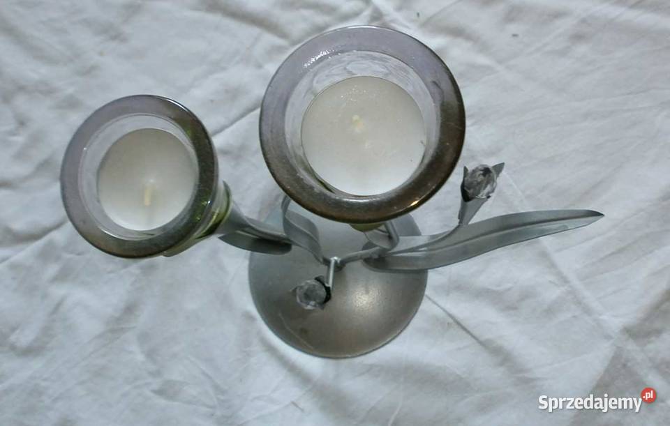 Szkło w Metalu Świecznik ozdobny Liście 2