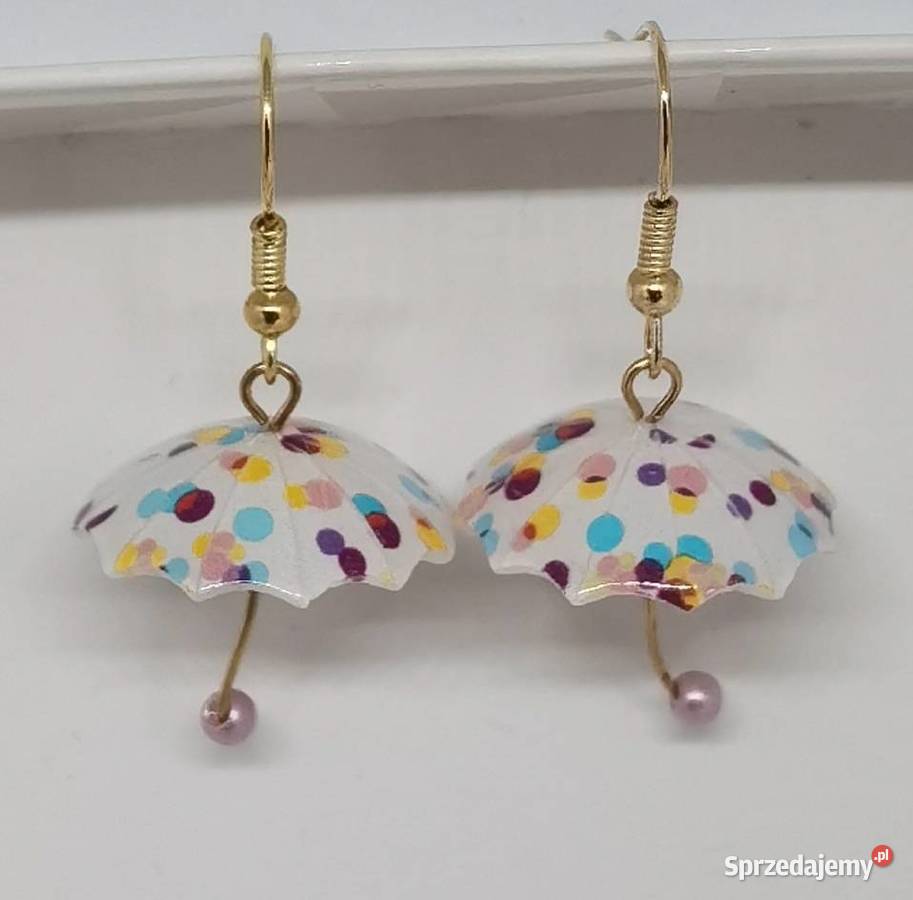 Kolorowe kolczyki parasolki kropki
