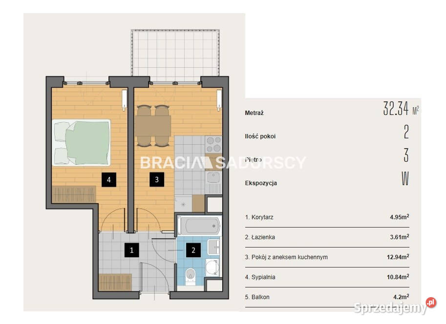 Mieszkanie Kraków 3234m2 2 pokojowe 32.34m2