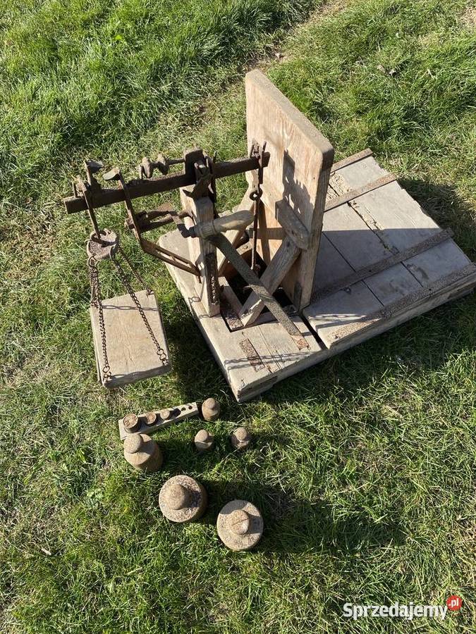 Waga dziesiętna z odważnikami antyk Julków