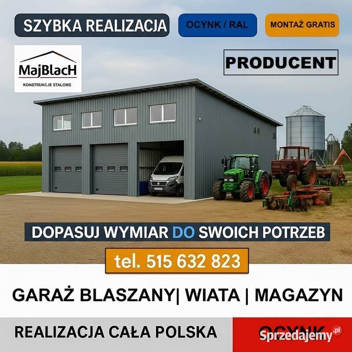 DŁUGI Garaż Blaszany Dwuspadowy Złoty Dąb Wiata Brzesko