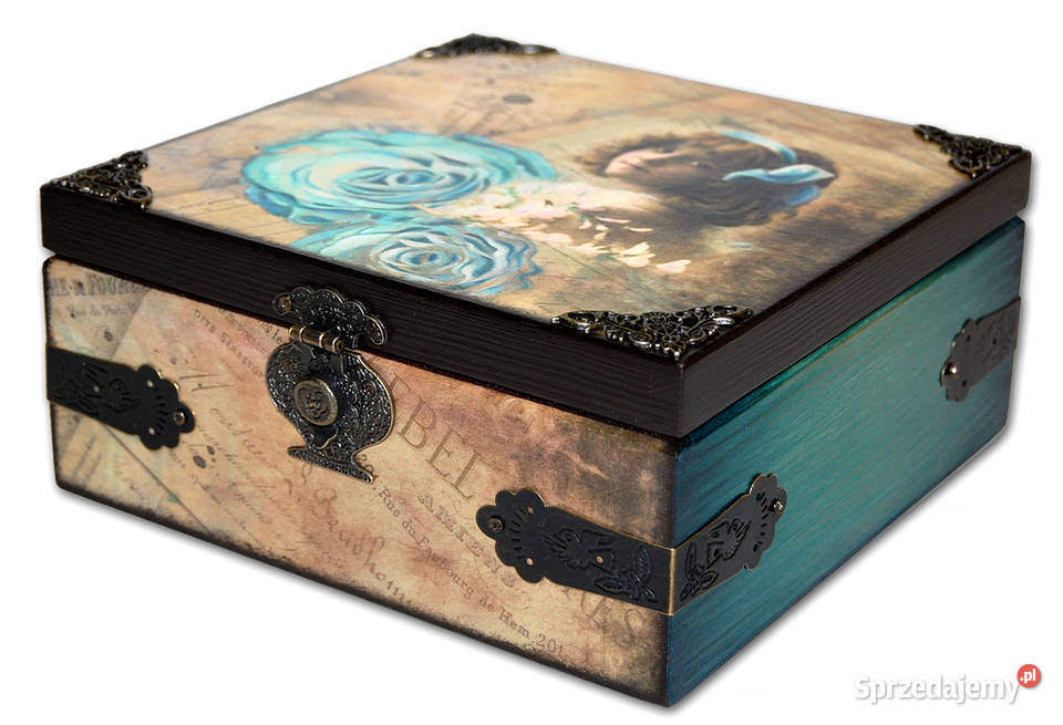 SZKATUŁKA drewniane pudełko GIRL BLUE ROSE 20x20 wielokolorowy Bydgoszcz