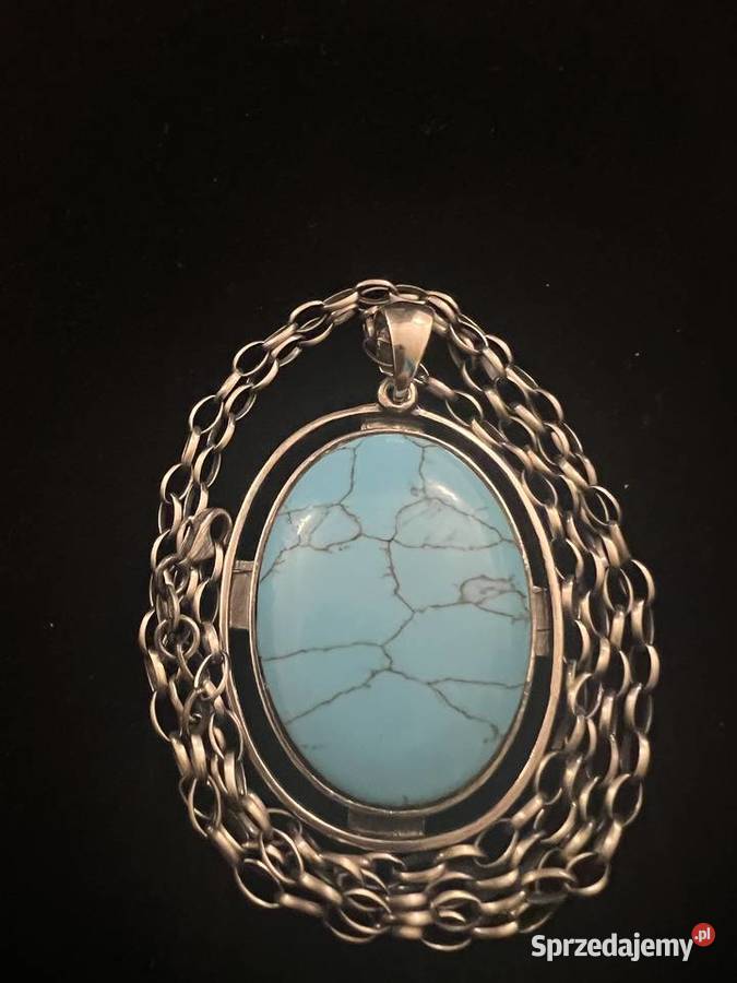 Srebrny wisior medalion turkus łańcuch srebro Warszawa