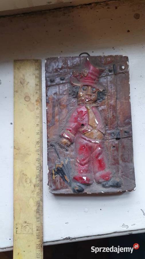 Obraz płaskorzeźba gliniany gipsowy krasnal z Warszawa