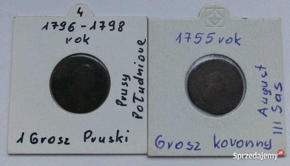 GROSZ KORONNY 1 GROSZ PRUSKI W HOLDERACH
