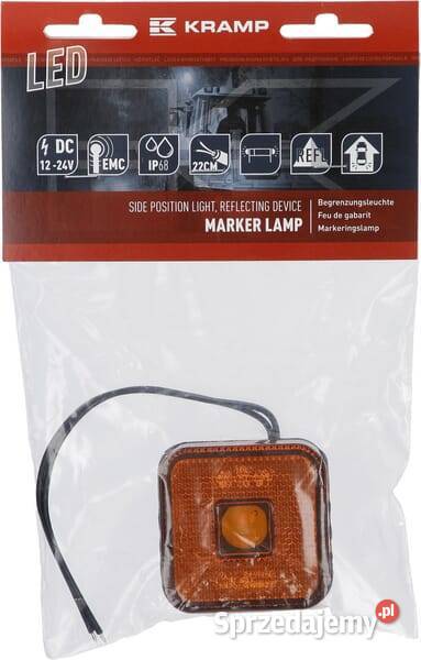 Lampa obrysowa LED kwadratowa 1224V z przewodem Kamionna