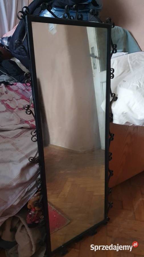 Lustro ścienne PRL metalowa rama czarna Vintage Warszawa