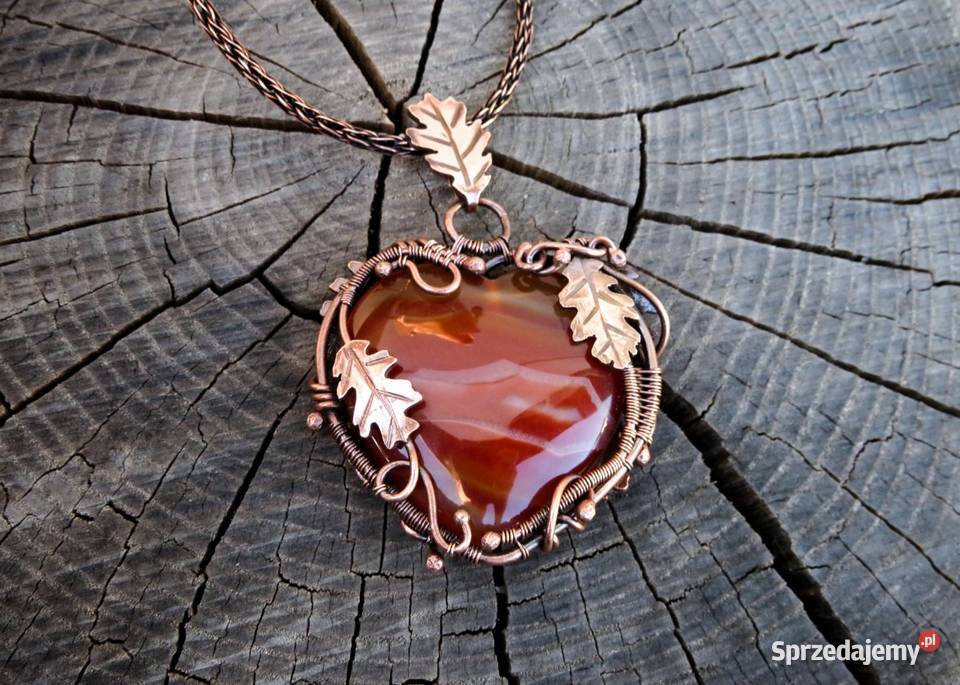 Dwustronny miedziany wisiorek z agatem motyw Wieliczka