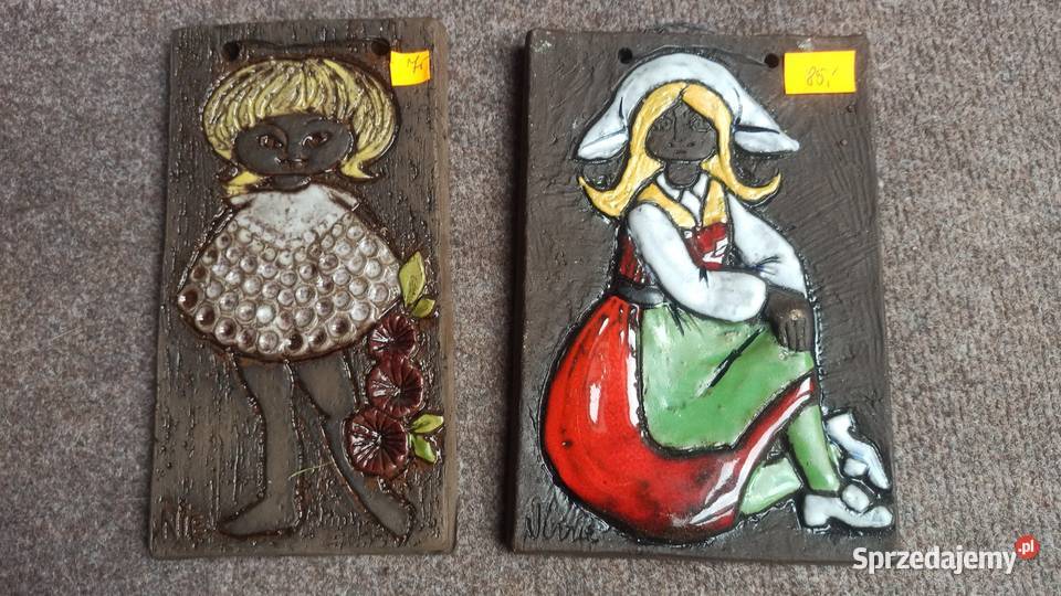 1 Kafel ceramiczny Dziewczynka z kwiatkami Syg Porcelana i szkło pomorskie Gdańsk