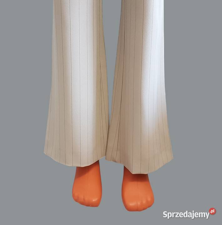 Damskie eleganckie beżowe spodnie materiałowe w Paski Chrzanów