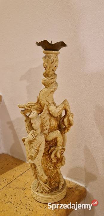 Stary ŚWIECZNIK RZEŹBA FIGURA azjatycka vintage Lublin