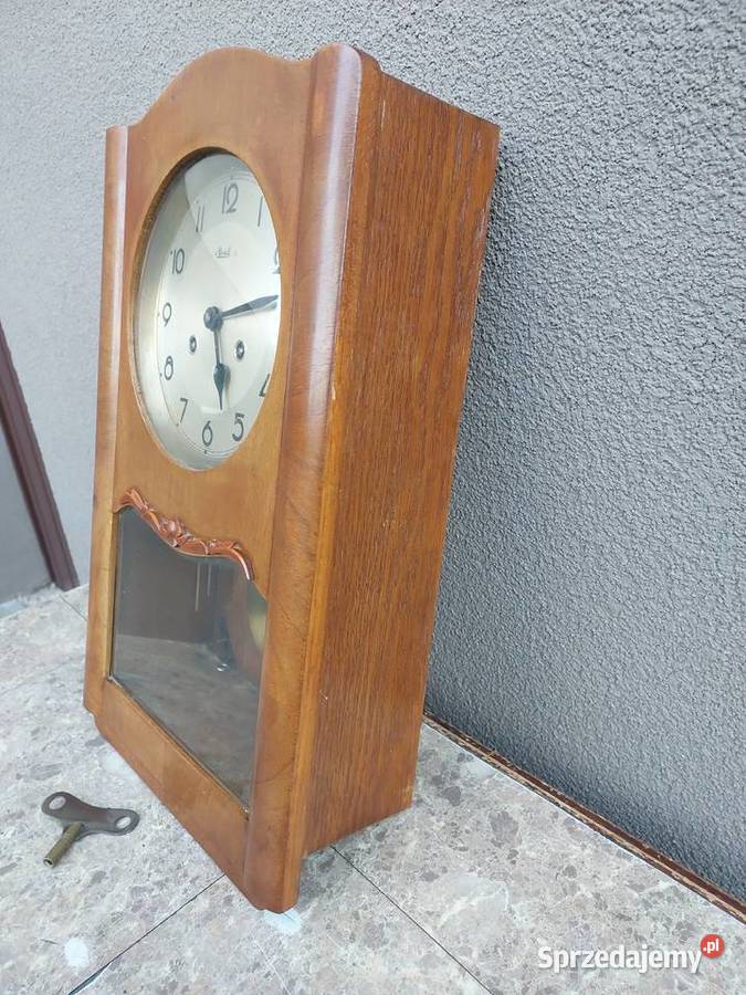 Stary zegar ścienny FHS Hermle mały sprawny film drewno