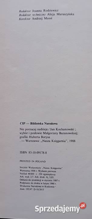 Jan Kochanowski Nie porzucaj nadzieje Nasza Koźminek sprzedam