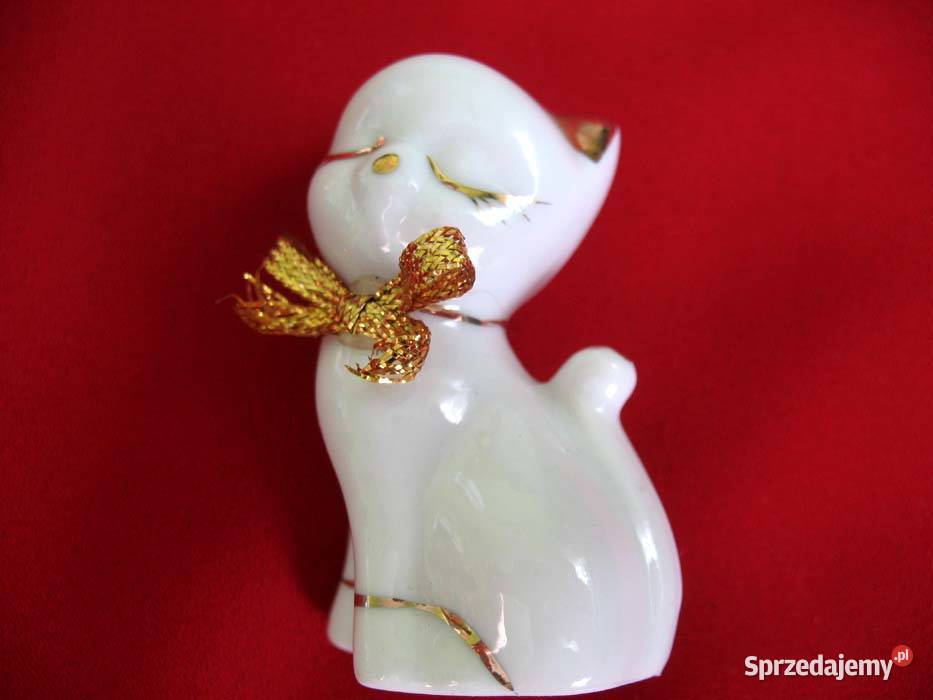 Kot kotek biały z kokardą porcelana 6 x 35 x 3 mazowieckie Siedlce sprzedam