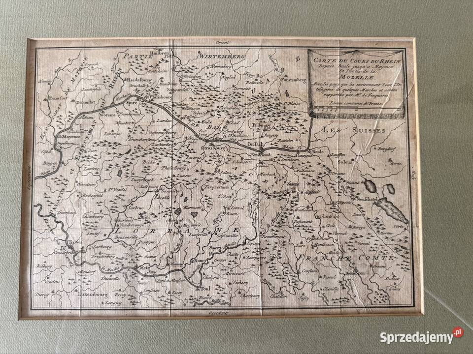 Antyczna Mapa Renu 1753 Starodruk XVIII Wiek śląskie