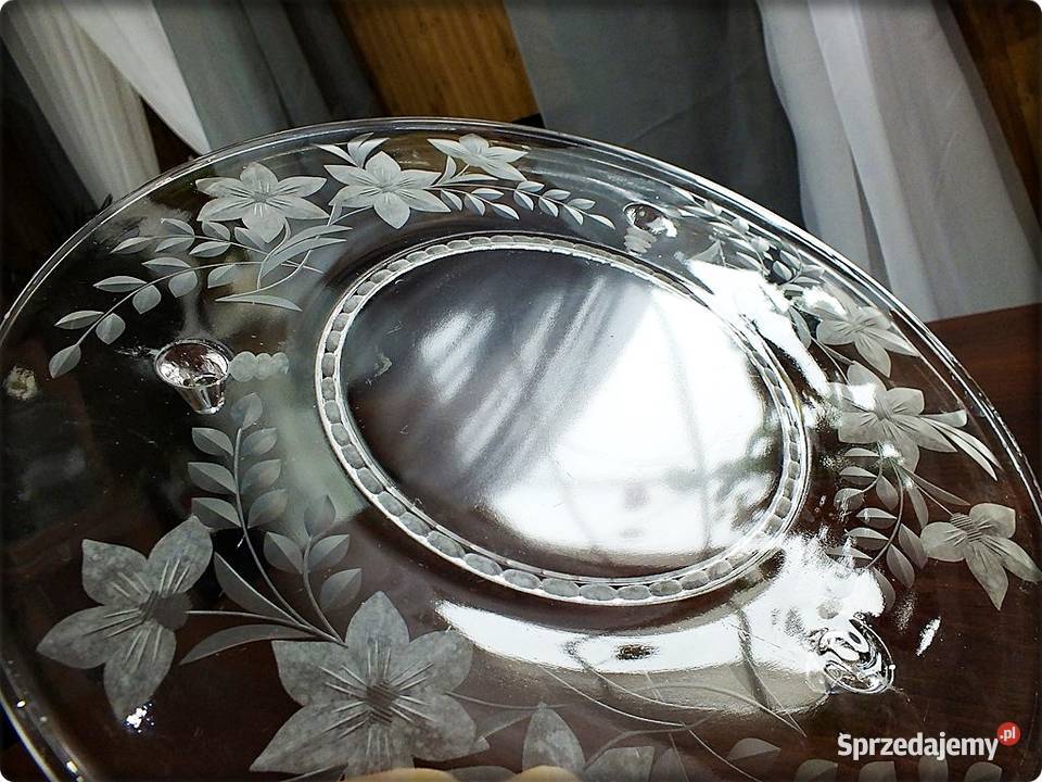 Stara duża Patera szklana Tortownica Talerz Antyki lubuskie Żary sprzedam