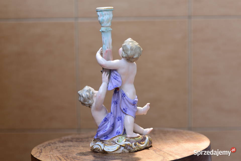 Meissen Porcelanowa Figurka z Dwoma Cherubami i Antyki Nysa