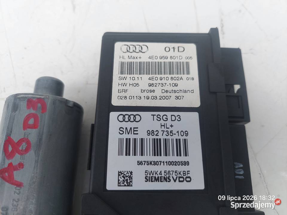 AUDI A8 D3 42 TDI 0510 SILNICZEK SZYBY LEWY TYŁ Włoszczowa sprzedam