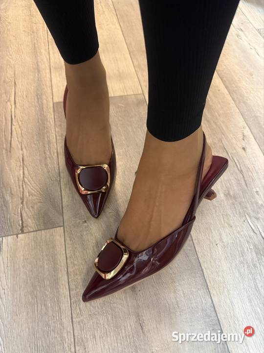 41 Bordowe czółenka wieczorowe z odkrytą Pięta skóra ekologiczna sprzedam