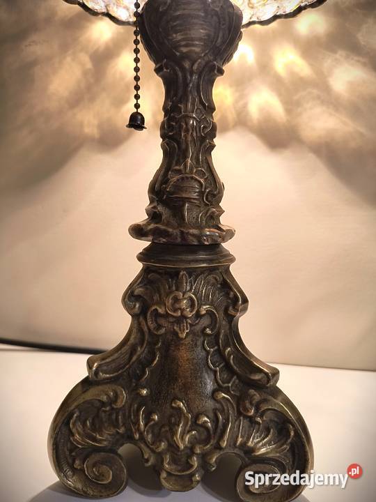 Piękna lampa witrażowa mosiądz szklane kaboszony wielkopolskie Wysoka