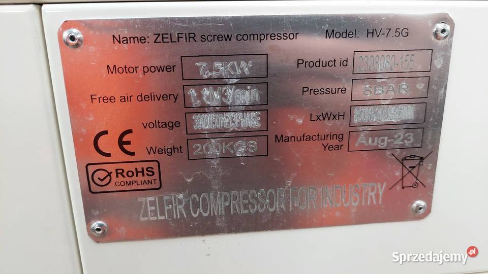 Nowy kompresor śrubowy Zelfir 75 kW 1100lmin Sochaczew