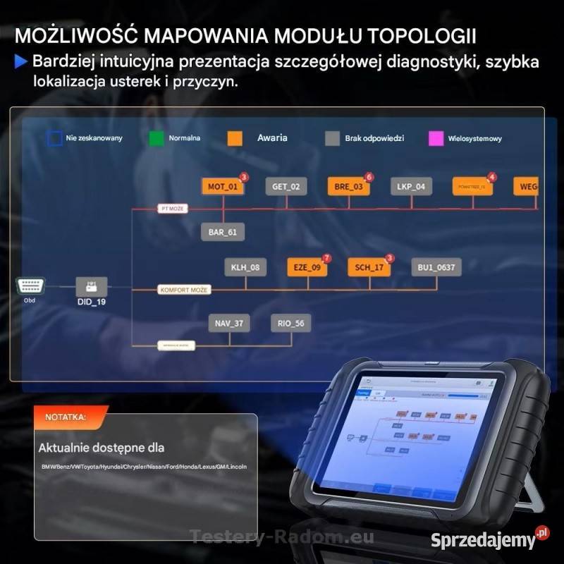XTOOL D8W Can FD DoIP wifi język Polski Interfejsy diagnostyczne mazowieckie Radom