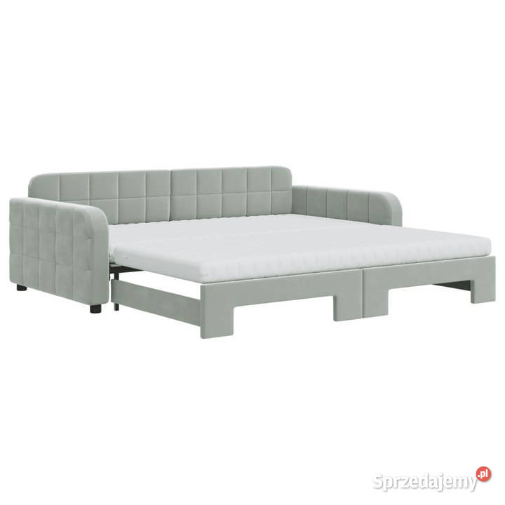 Sofa rozsuwana z materacami jasnoszara aksamit Warszawa
