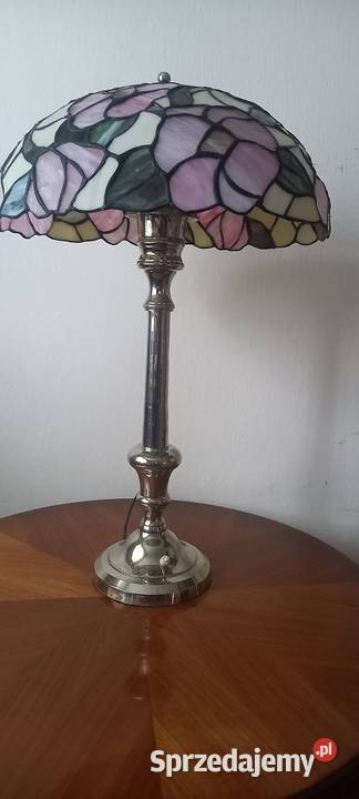 Piękna lampa z chromowanego mosiądzu klosz Skierniewice