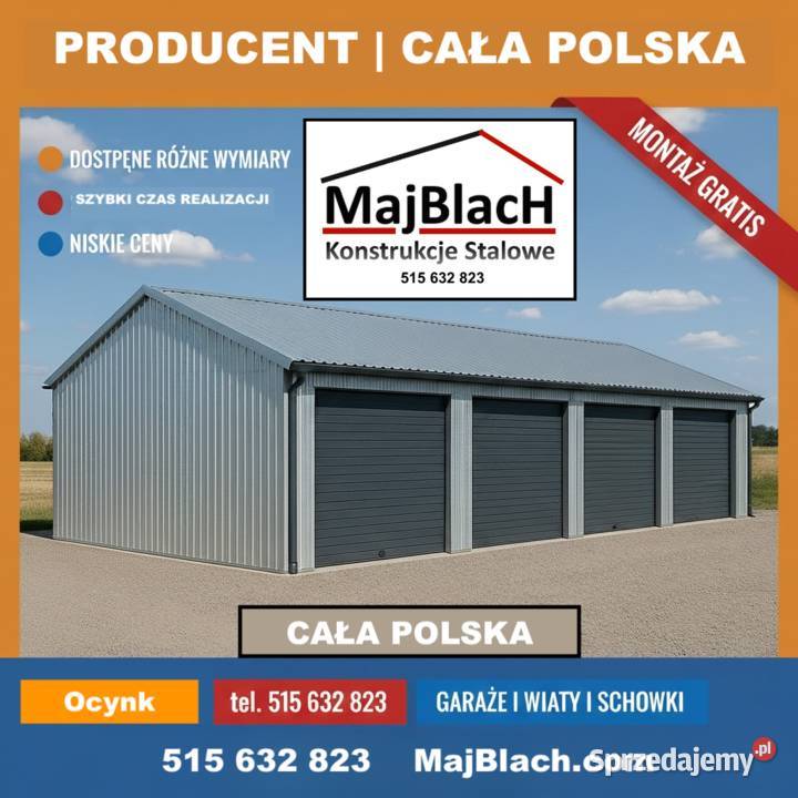 Grafitowy Garaż Blaszany Dwuspadowy Duża Hala Świdnica