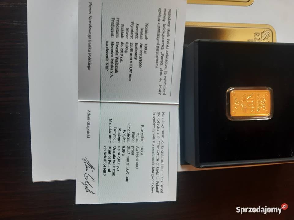 ZŁOTA MONETA 100 FOLDER Powrót złota do Polski Potulice