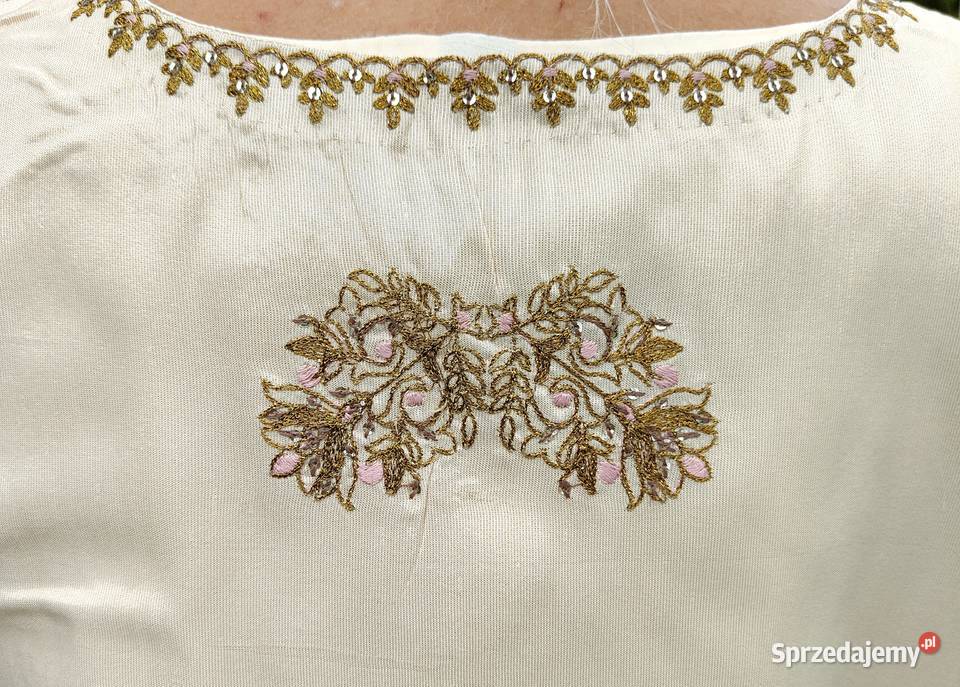 Biała kermowa kamizelka XL 44 złoty haft boho Rozmiar 42(XL) Pozostałe zachodniopomorskie Szczecin