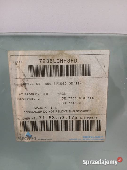 Szyba Drzwi Lewa Przednia Renault Twingo 97 Boczne (drzwi) Bralin