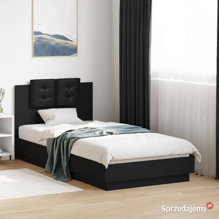 Rama łóżka z wezgłowiem i LED czarna 75x190 193cm Warszawa