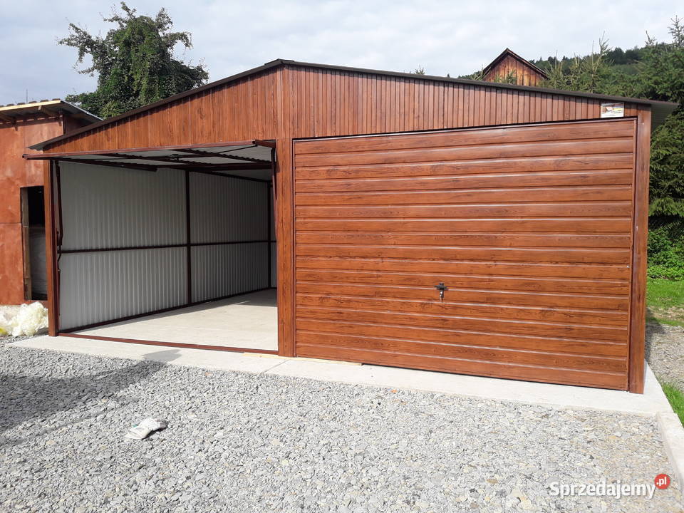 GrzywStal garaż blaszany drewnopodobny 6x6 bramy Tomaszów Mazowiecki