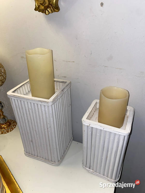 dwa drewniane bambusowe świeczniki doniczki Kraków