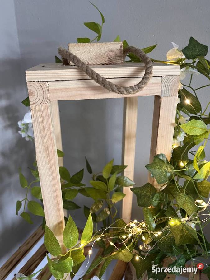 Piękny drewniany lampion handmade rękodzieło