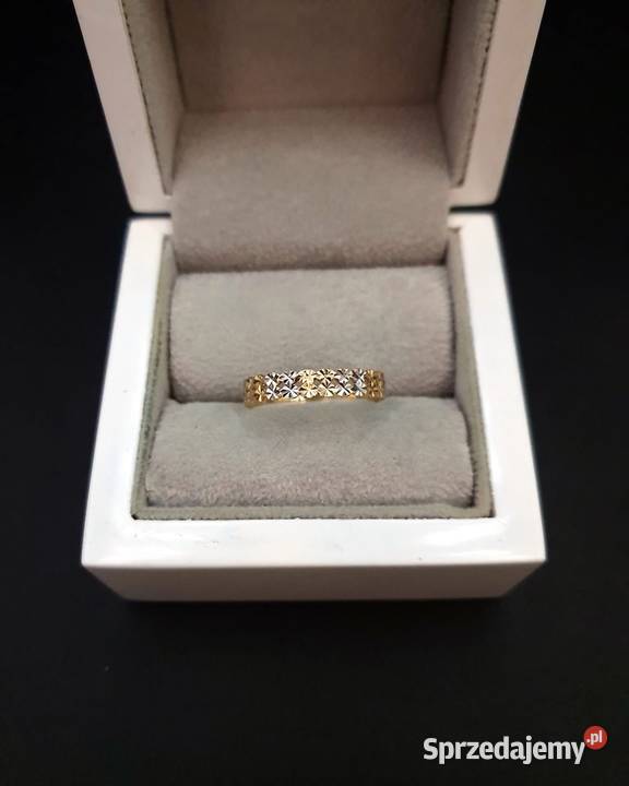 ŁADNY ZŁOTY PIERŚCIONEK ZDOBIONY BIAŁYM ZŁOTEM złoto Kołobrzeg