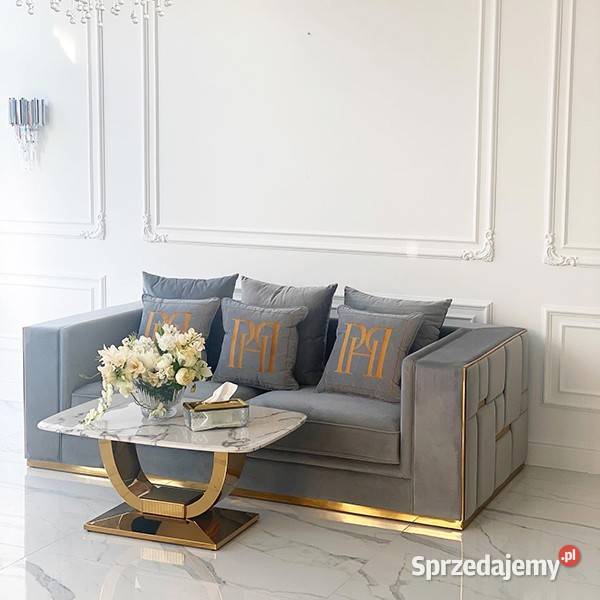 Sofa nowoczesna 3 os Szara Złota Glamour Sofy i kanapy Warszawa