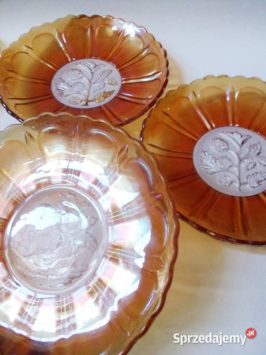 5 iryzowanych talerzyków z poziomką art deco Częstochowa