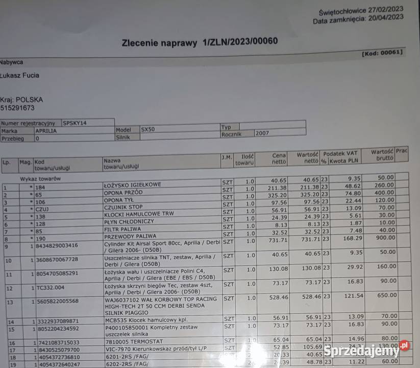 SUPERMOTO DERBI APRILLA SX 5080 śląskie Sosnowiec