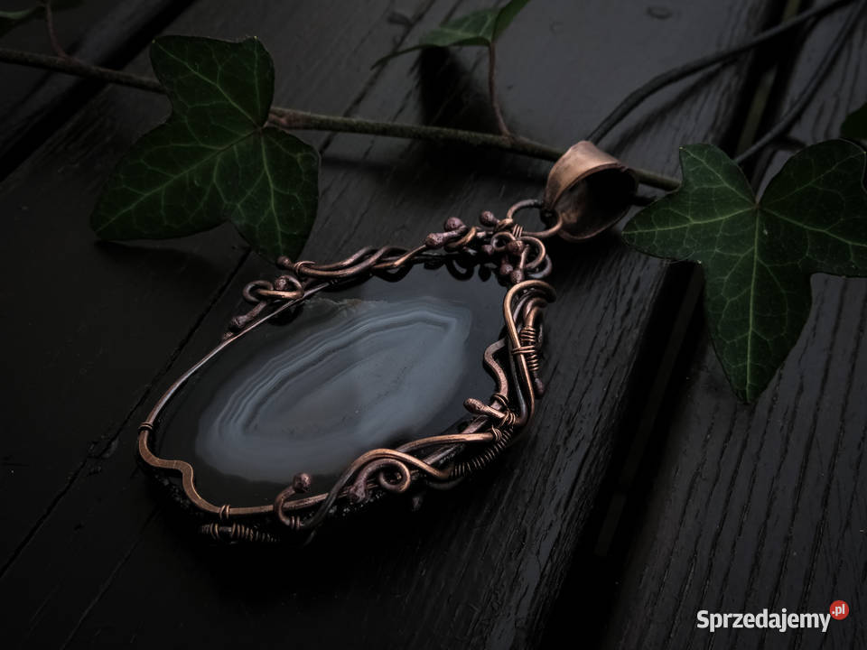 Unikatowy miedziany wisiorek czarnobiały agat małopolskie Kraków