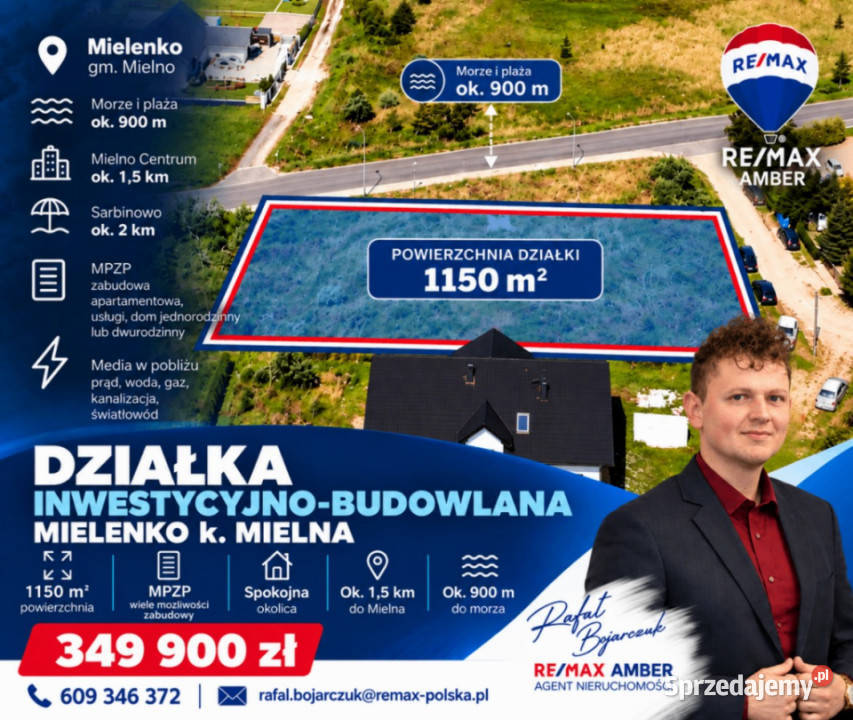 Działka budowlana 1150 m Mielenko 700 m morza