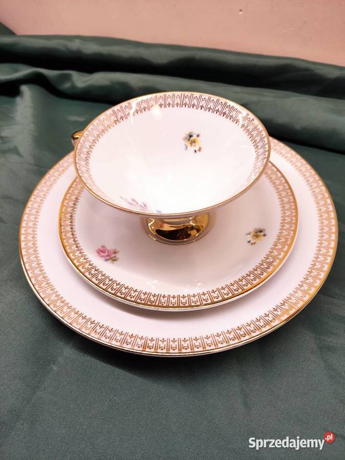 Filiżanka ze spodkiem i talerzykiem porcelana Głuchołazy