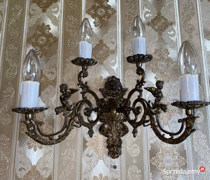 6 żyrandoli mosiężnych i 10 kinkietów Abażury i klosze Brodnica