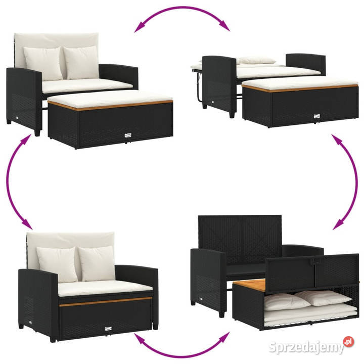 Sofa ogrodowa z poduszkami 2os czarna rattan PE Warszawa sprzedam