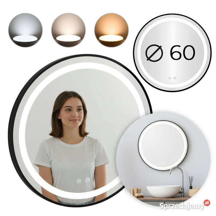 Lustro łazienkowe LED okrągłe ścienne 60 3 barwy
