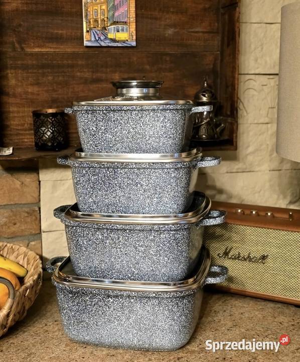 259 Zestaw 4 sztuk brytfanek marmurkowych Zabrze